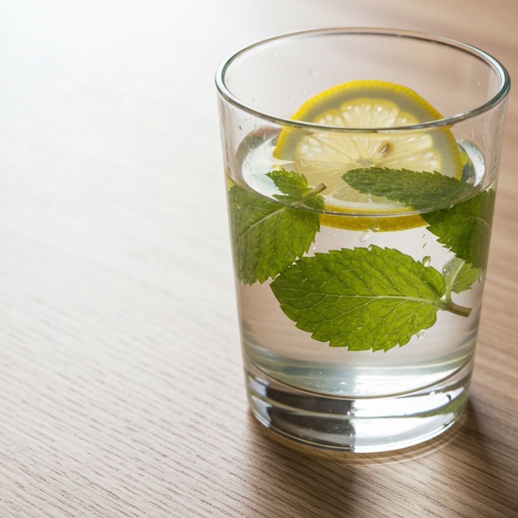 Glass of fresh water with lemon and mint